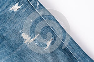 And up close picture of ripped denim Jeans