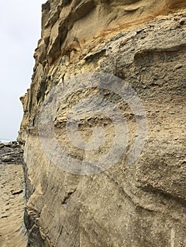 Up close sideview of the cliffs at Torrey Pines State Natural Reserve