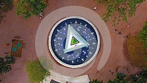 The up and closer view of the fountain in the Marco Das Tres Fronteiras in the side of Foz do iguaÃ§uin Brazil