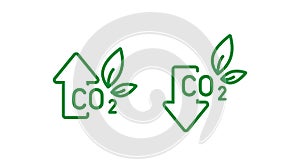 Up and down arrow co2 icon. Leaf and co2 vector photo