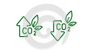 Up and down arrow co2 icon. Leaf and co2 vector