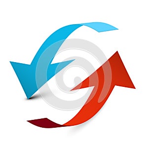 Up and Down Arrows. Blue and Red 3D Vector Arrow