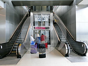 Up and down empty escalator