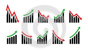 Up and down graph chart icon. Growth increase and decrease sign. Graph or diagram with arrow going up and down. Vector