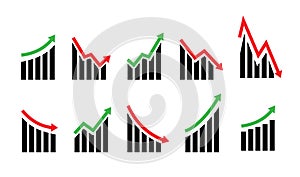 Up and down graph chart icon. Growth increase and decrease sign. Graph or diagram with arrow going up and down. Vector