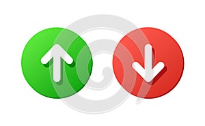 up and down green and red buttons, round vector icons, white arrow, direction, design elements