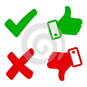 Up and down index finger with check mark and cross - vector