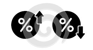 Up and down percent icon. Increase and decrease percentage sign. Growth and decline symbol