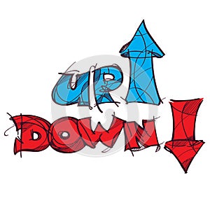 Up and down symbols lettering hand drawing