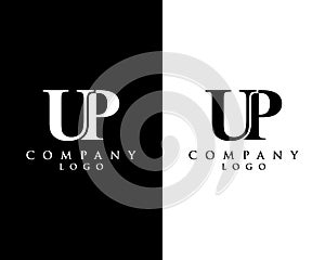UP, PU letter logo design with black and white color that can be used for creative business and company