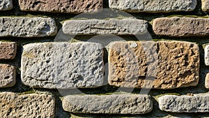 Up of a stone wall featuring rectangular blocks in various shades of
