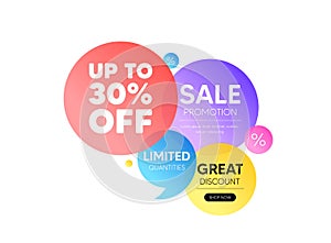 Up to 30 percent off sale. Discount offer price sign. Discount offer bubble banner. Vector