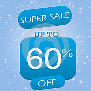 Up To 60% Off Super Sale Offer Banner Design On Blue Winter Theme Background