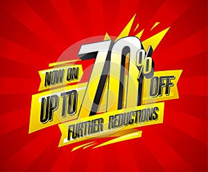 Up to 70% off, further reductions sale web banner mockup