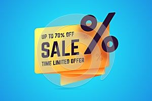 Up to 70 percent off sale. Time limited offer sign in origami, gradient style.