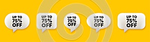 Up to 75 percent off sale. Discount offer price sign. 3d speech chat bubbles. Vector