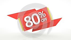 Up to 80% off special offer 3d rendering red digits banner, template eighty percent. Sale, discount, coupon. Red, yellow, white