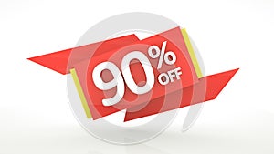 Up to 90% off special offer 3d rendering red digits banner, template ninety percent. Sale, discount, coupon. Red, yellow, white