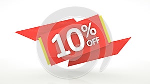 Up to 10% off special offer 3d rendering red digits banner, template ten percent. Sale, discount, coupon. Red, yellow, white