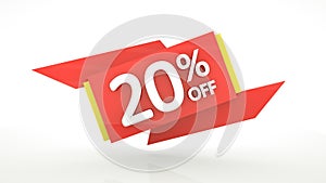 Up to 20% off special offer 3d rendering red digits banner, template twenty percent. Sale, discount, coupon. Red, yellow, white
