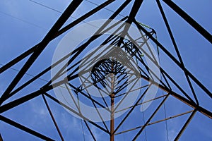 Up view in high-tension transmission line