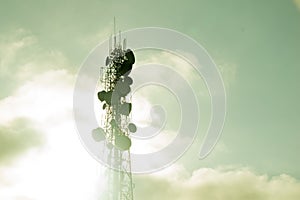Up view mobile range antenna tower mast communication electricity radio reception news delivery send transmission tower wireless t