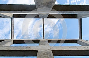 Up view Pillar and beam structure for construction abstract background