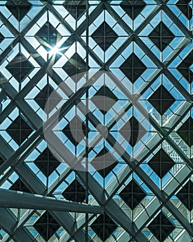 Up view of the train station of Den Haag under a sunny sun light, Netherlands