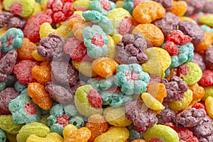 An Upclose Background of Fruit Shaped Breakfast Cereal