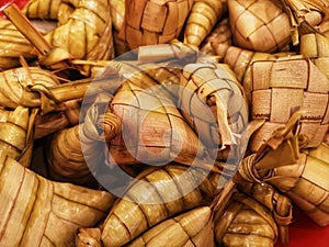 Upclose a dumpling rice or ketupat for celebration Selamat Hari Raya with selective focus