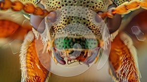 An upclose look at a beetles hypopharynx revealing a small tubelike structure used for directing saliva and digestive