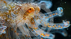 An upclose look at the intricate feeding mechanism of a protozoan as it extends its tentaclelike structures to capture