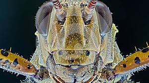 An upclose look at the sharp mandibles of a grasshopper evoking a sense of power and strength in these tiny insect jaws