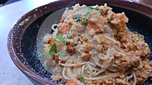 Upclose shot of italian pork bolognese