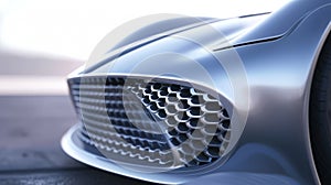 An upclose view of the aerodynamic grille on an ecoefficient car designed to improve airflow and reduce drag for better