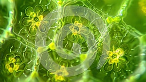 An upclose view of chloroplasts the green pigmentcontaining organelles responsible for photosynthesis in plant cells photo