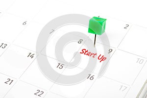 Upcoming Events written on a calendar with a green push pin to r