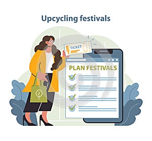 Upcycling Festivals Planning Illustration. A proactive individual organizes upcycling festivals.