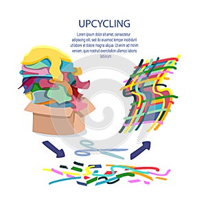 Upcycling of Outworn clothes. Reuse of textile. Illustration of recycling and reutilization Reducing waste