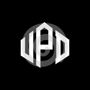 UPD letter logo design with polygon shape. UPD polygon and cube shape logo design. UPD hexagon vector logo template white and