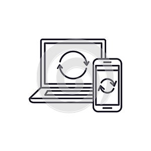 Update computer data line icon concept. Update computer data vector linear illustration, symbol, sign