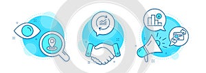 Update data, Refresh website and Decreasing graph icons set. Location sign. Vector