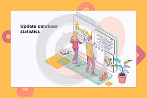 Update database statistics. Workflow and business management.3d isometric vector illustration