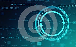 Update icon with binary codes on technology abstract background,