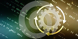 Update icon with binary codes on technology abstract background