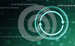 Update icon with binary codes on technology abstract background,