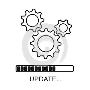 Update icon with gears. Loading or updating files, installing or updating new software etc