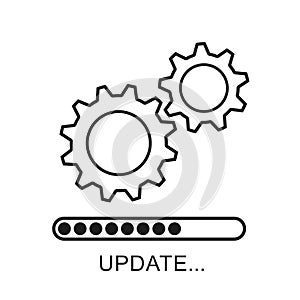 Update icon with gears. Loading or updating files, installing or updating new software etc. Modern flat design