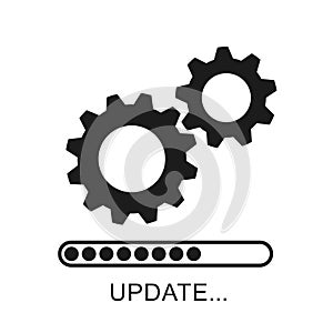Update icon with gears. Loading or updating files, installing or updating new software etc. Modern flat design