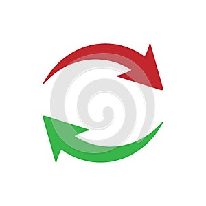 Update icon on white background. Red and green arrows. update icon from media. Trendy update icon for web and mobil